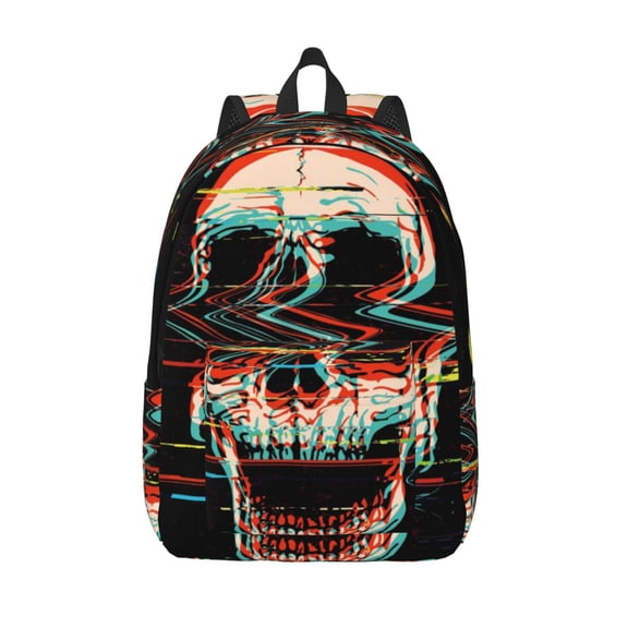 Defioc Glitch Screaming Skull for Canvas Backpack,Travel Rucksack Unisex Knapsack Laptop Backpack for Work & College -Medium