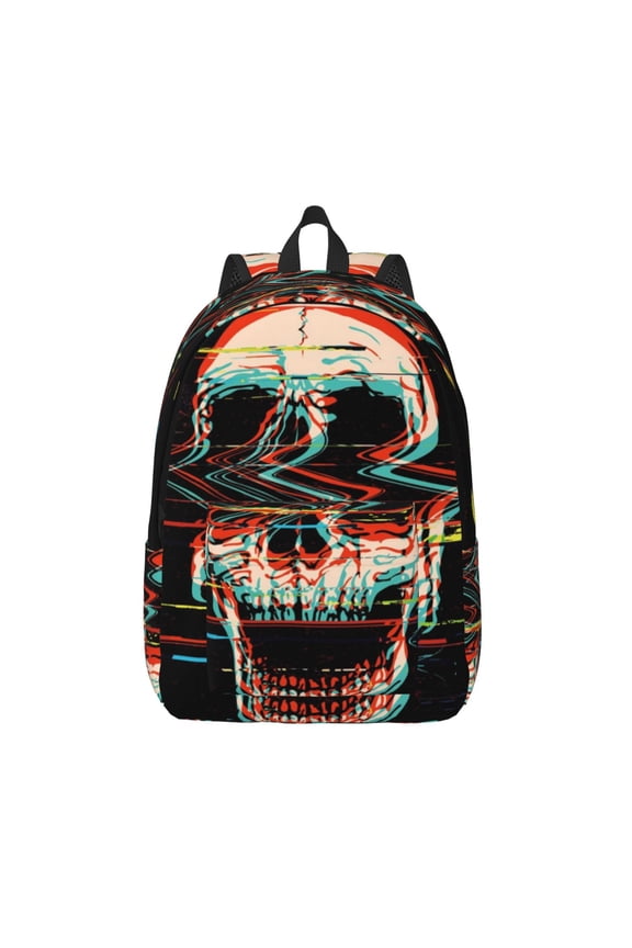 Glitch Screaming Skull for Canvas Backpack,Travel Rucksack Unisex Knapsack Laptop Backpack for Work & College -Medium