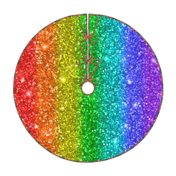 Defioc Glitter Rainbow for Christmas Tree Skirt Snowman Xmas Tree Skirt Farmhouse Christmas Decorations Tree Mat for Holiday Party Decor-30"