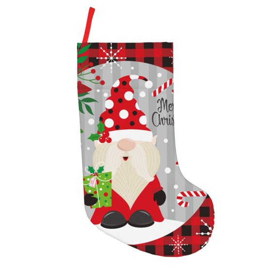 Defioc Gnome And Buffalo Plaid for Christmas Stockings 18" Personalized Holiday Stocking for Family, Farmhouse Decor, Xmas Tree Decoration, 1 Pack