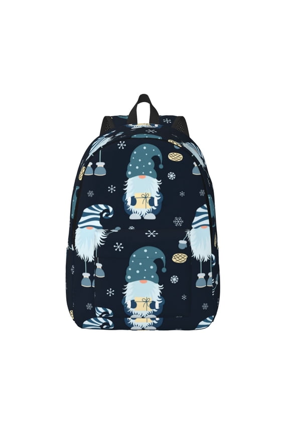 Gnome and Snowflakes for Canvas Backpack,Travel Rucksack Unisex Knapsack Laptop Backpack for Work & College -Small