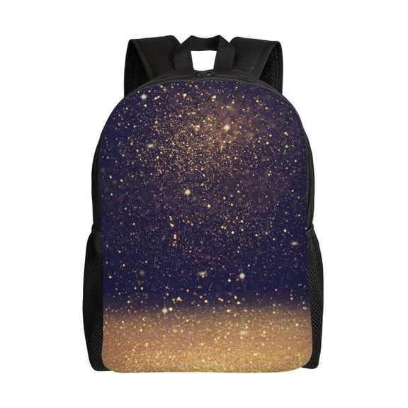Defioc Gold Black Glitter Print Backpack -Travel,or Work Bookbag Daypacks with 15-Inch Laptop Sleeve and Dual Water Bottle Pockets