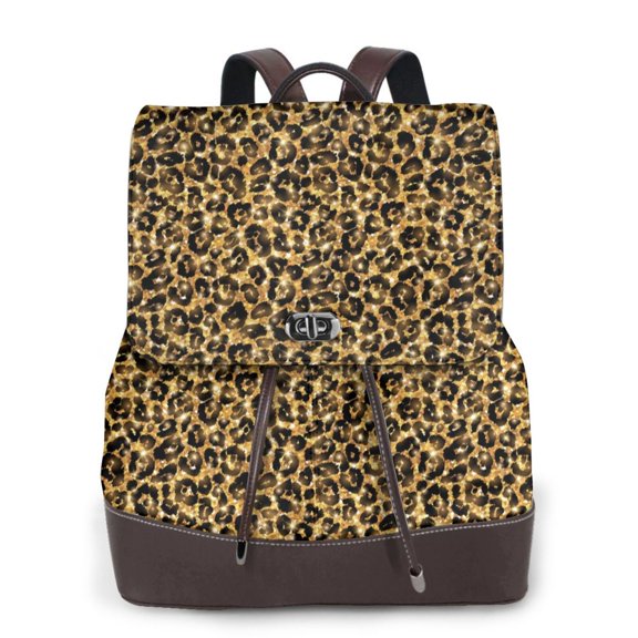 Defioc Gold Glitter Leopard Print PU Leather Backpack,Backpack Purse for Women Fashion Multipurpose Design Handbag Ladies Bags Travel Backpack