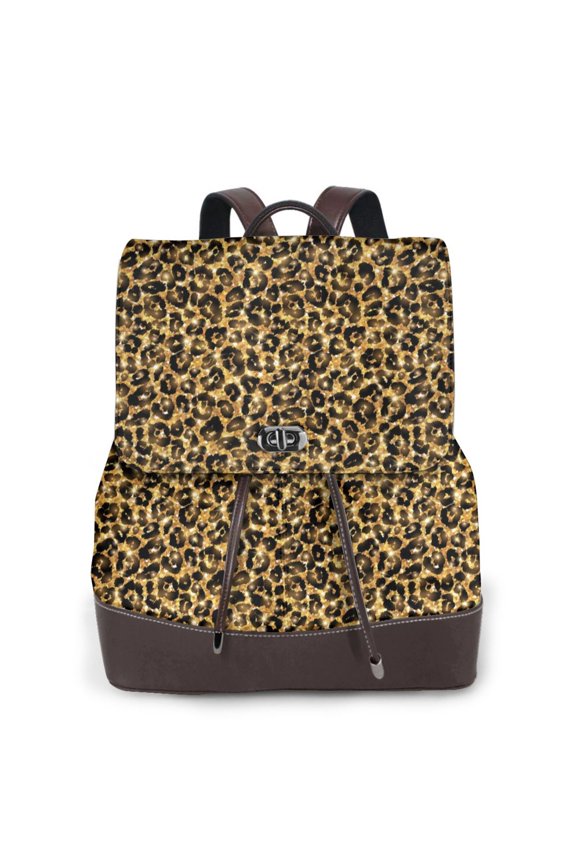 Gold Glitter Leopard Print PU Leather Backpack,Backpack Purse for Women Fashion Multipurpose Design Handbag Ladies Bags Travel Backpack
