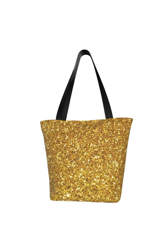 Gold Glitter Print Tote Bag for Women,Shoulder Bag with Zipper Casual Tote's Handbag Big Capacity Shoulder Bag with Inner Pocket Fit for Shopping,Office,Travel