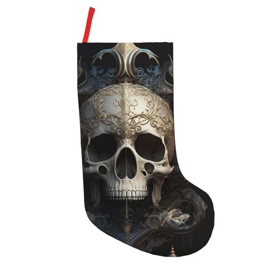 Defioc Gold Pattern Skull for Christmas Stockings 18" Personalized Holiday Stocking for Family, Farmhouse Decor, Xmas Tree Decoration, 1 Pack