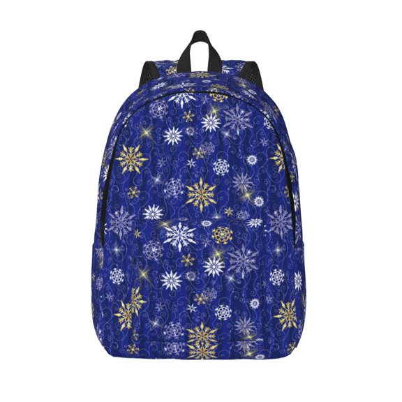 Defioc Golden Snowflakes Royal Blue for Canvas Backpack,Travel Rucksack Unisex Knapsack Laptop Backpack for Work & College -Small