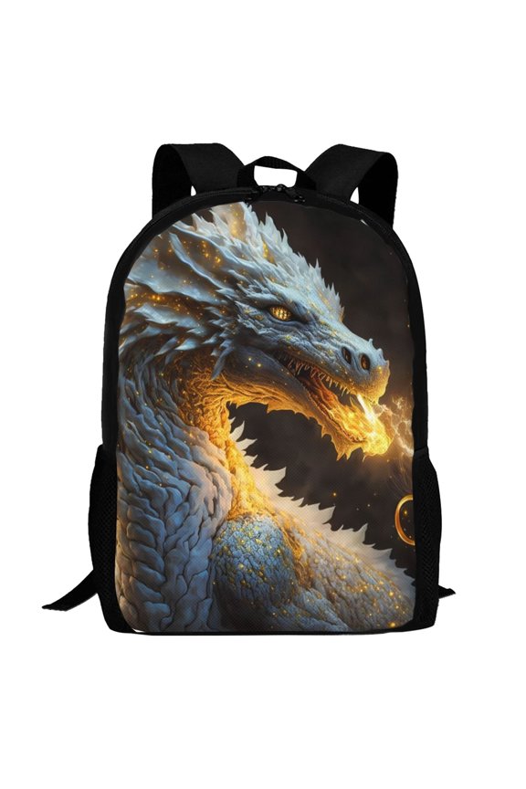 Golden White Fire Dragon Pattern Carry on Backpack,16.5x12.5x5.5 Personal Item Bag Carry On Backpack Water Resistant Lightweight Daypack
