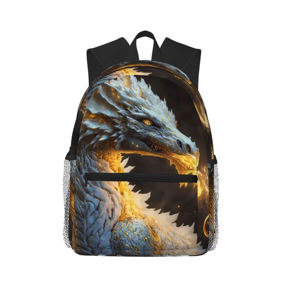 Defioc Golden White Fire Dragon Pattern Laptop Backpack for Men and Women,Casual Backpack Dayback Sports Bookbag for Travel Running Hiking