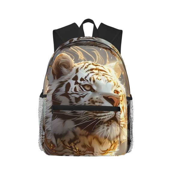 Defioc Golden White Tiger Pattern Laptop Backpack for Men and Women,Casual Backpack Dayback Sports Bookbag for Travel Running Hiking