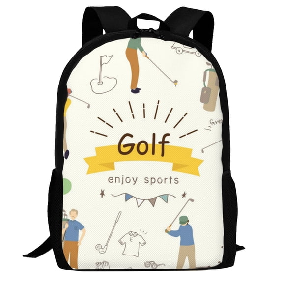 Defioc Golf Icons And Golfer Pattern Carry on Backpack,16.5x12.5x5.5 Personal Item Bag Carry On Backpack Water Resistant Lightweight Daypack