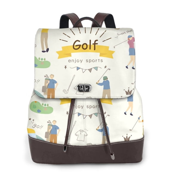 Defioc Golf Icons And Golfer Print PU Leather Backpack,Backpack Purse for Women Fashion Multipurpose Design Handbag Ladies Bags Travel Backpack