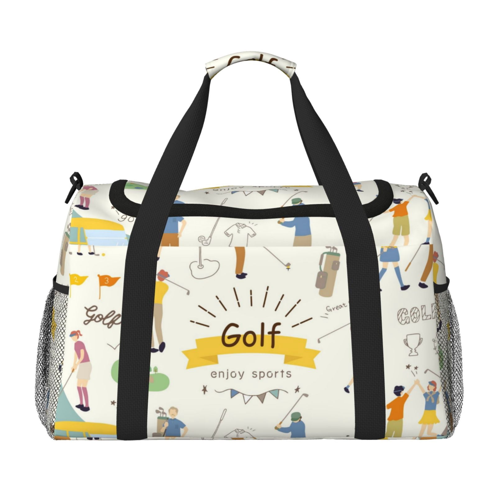 Defioc Golf Icons And Golfer Print Hand Travel Bag - Foldable Travel Duffel Bags for Men Women -Sport Gym Bag - Overnight Travel Duffel Bag - Adjustable Shoulder Strap
