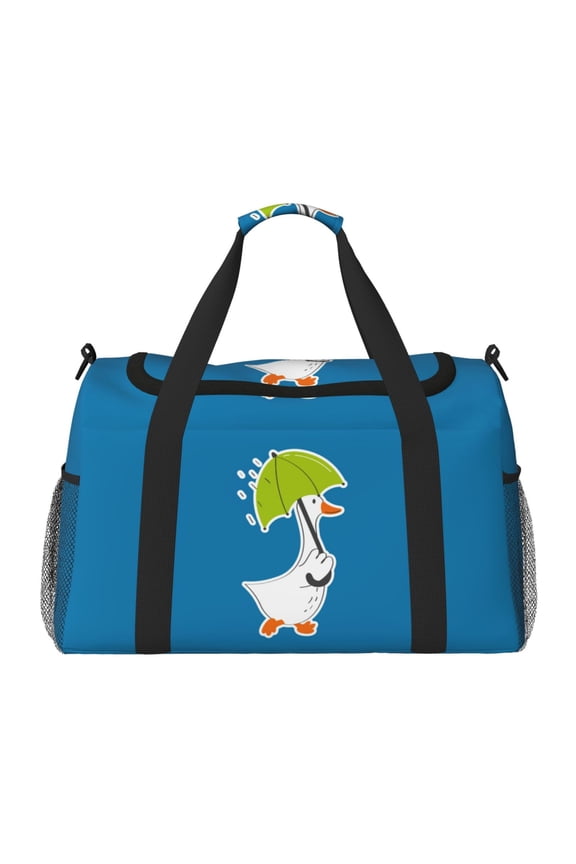 Goose Holding an Umbrella Print Hand Travel Bag - Foldable Travel Duffel Bags for Men Women -Sport Gym Bag - Overnight Travel Duffel Bag - Adjustable Shoulder Strap