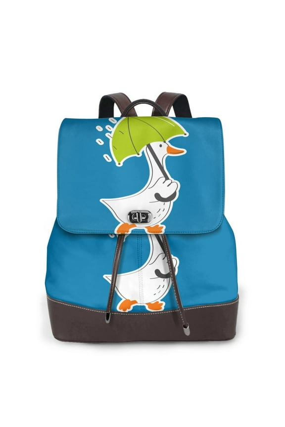 Goose Holding an Umbrella Print PU Leather Backpack,Backpack Purse for Women Fashion Multipurpose Design Handbag Ladies Bags Travel Backpack