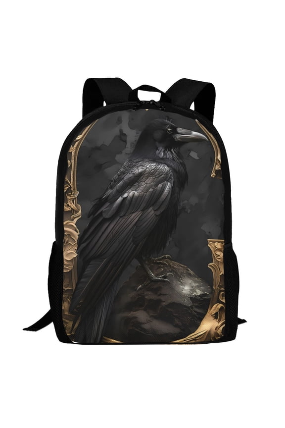 Gothic Raven Portrait Pattern Carry on Backpack,16.5x12.5x5.5 Personal Item Bag Carry On Backpack Water Resistant Lightweight Daypack