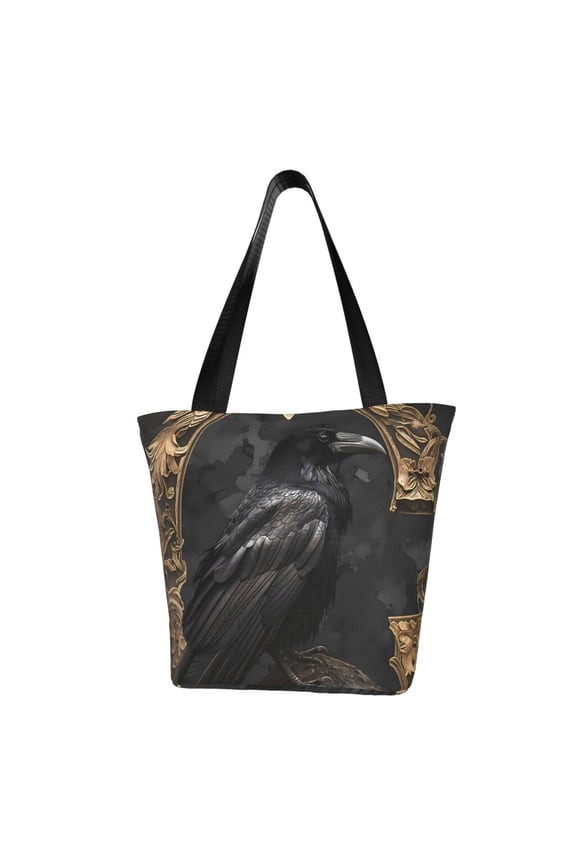 Gothic Raven Portrait Print Tote Bag for Women,Shoulder Bag with Zipper Casual Tote's Handbag Big Capacity Shoulder Bag with Inner Pocket Fit for Shopping,Office,Travel