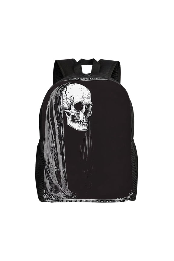 Gothic Skull Drape Print Backpack -Travel,or Work Bookbag Daypacks with 15-Inch Laptop Sleeve and Dual Water Bottle Pockets