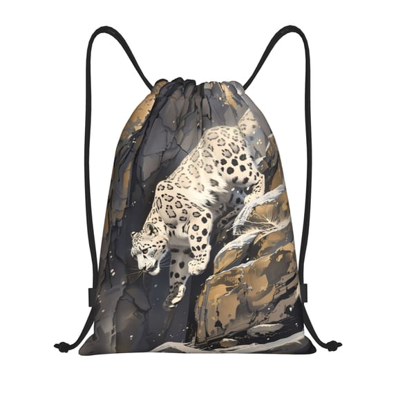 Defioc Graceful Snow Leopard for Drawstring Backpack Sports Gym Bag for Women Men Children Adult Sackpack Yoga Bag for Wet Swimming,Gym,and Workout Gear -Medium