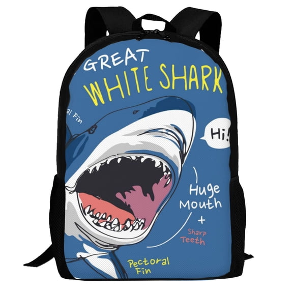Defioc Great White Shark Pattern Carry on Backpack,16.5x12.5x5.5 Personal Item Bag Carry On Backpack Water Resistant Lightweight Daypack