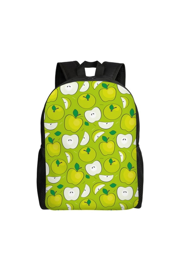 Green Apple Print Backpack -Travel,or Work Bookbag Daypacks with 15-Inch Laptop Sleeve and Dual Water Bottle Pockets