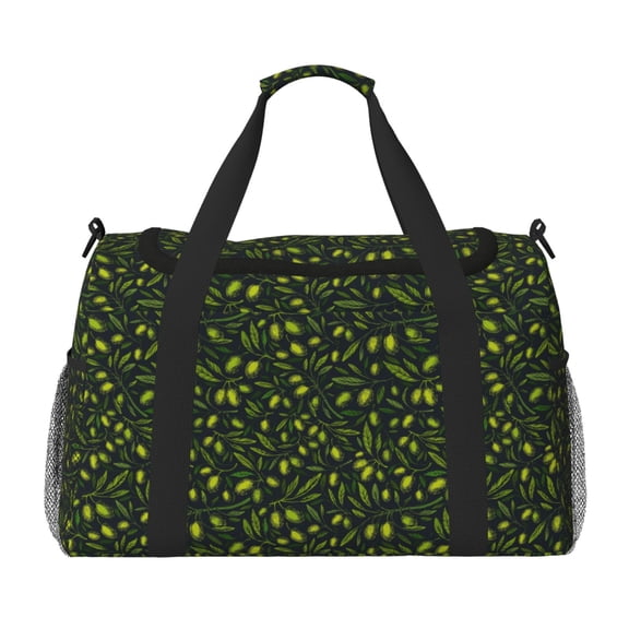 Defioc Green Branch Olive Print Hand Travel Bag - Foldable Travel Duffel Bags for Men Women -Sport Gym Bag - Overnight Travel Duffel Bag - Adjustable Shoulder Strap