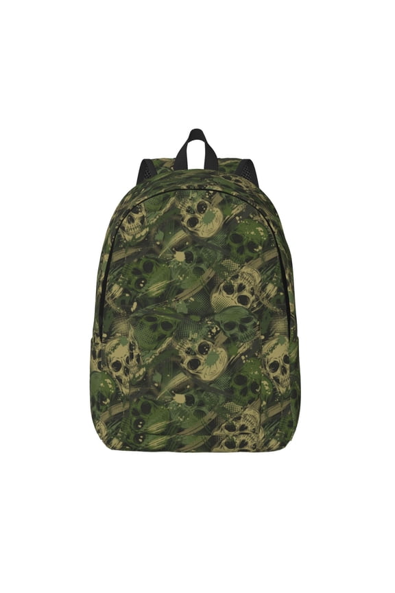 Green Camouflage Skull for Canvas Backpack,Travel Rucksack Unisex Knapsack Laptop Backpack for Work & College -Medium