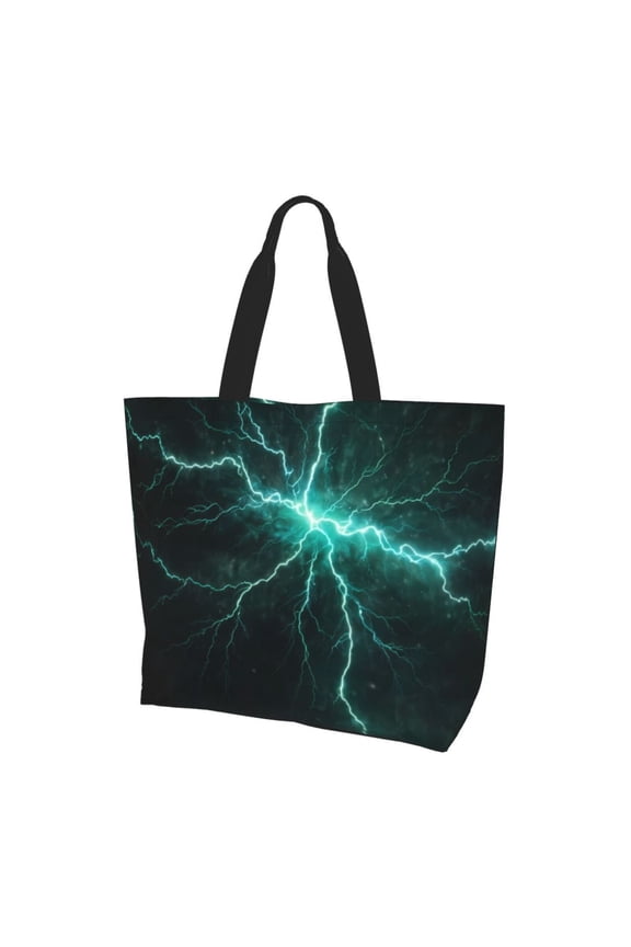 Green Lightning Flash Pattern Tote Bag for Women,Large Capacity Tote Bag with Zipper Casual Shoulder Handbags Shopping Bag