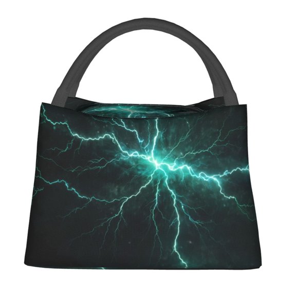 Defioc Green Lightning Flash Print Lunch Bag for Women Men,Insulated Lunch Bag Leakproof Cooler Tote Bag Organizer for Work Picnic or Travel