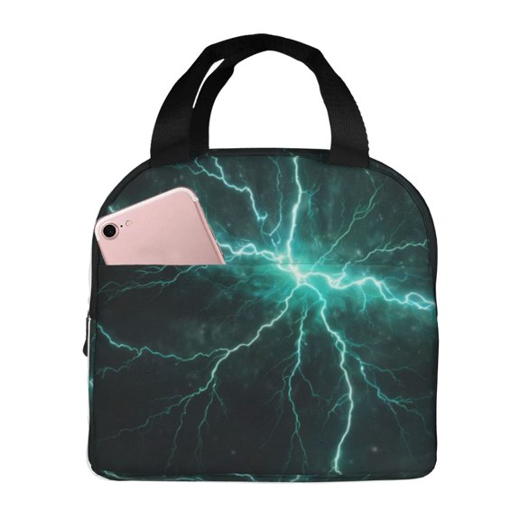 Defioc Green Lightning Flash Print Lunch Box,Lunch Bag for Women Men Reusable Insulated Lunch Tote for Work/Office/Picnic/Travel