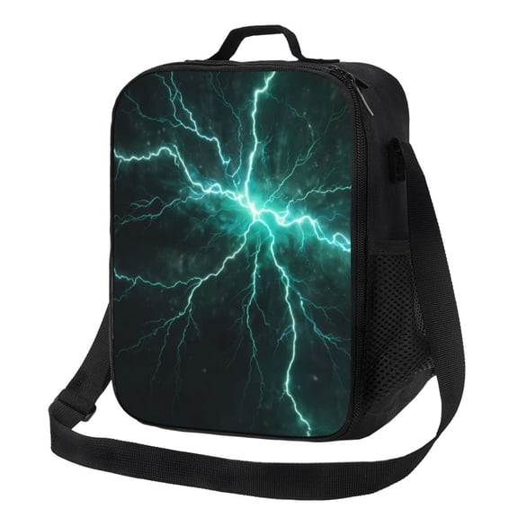 Defioc Green Lightning Flash Print Lunch Box for Men & Women, Insulated Lunch Bag Thickened Thermal Leakproof Lunch Tote Bag for Adult Office Travel Picnic