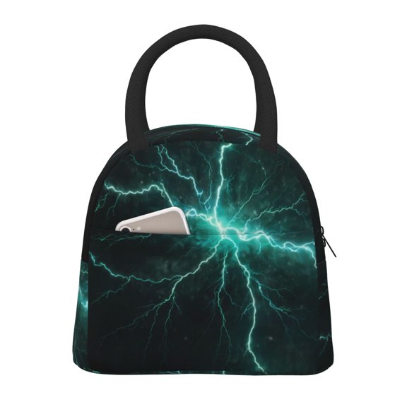 Defioc Green Lightning Flash Print LunchBag for Women and Men - Leakproof Cooler Tote Bag Organizer - Reusable Lunch Box for Office/Picnic/Hiking/Beach