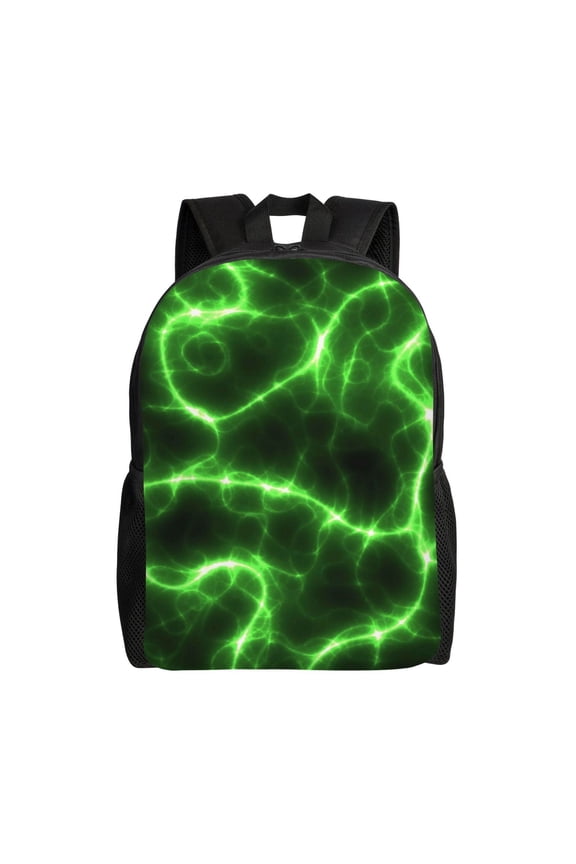 Green Lightning Print Backpack -Travel,or Work Bookbag Daypacks with 15-Inch Laptop Sleeve and Dual Water Bottle Pockets