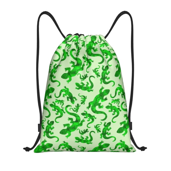 Defioc Green Lizard for Drawstring Backpack Sports Gym Bag for Women Men Children Adult Sackpack Yoga Bag for Wet Swimming,Gym,and Workout Gear -Medium