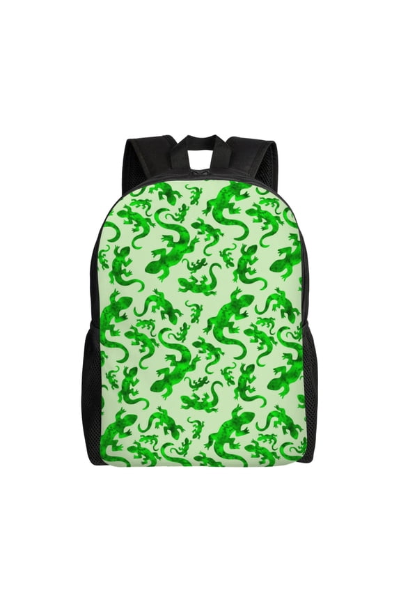 Green Lizard Print Backpack -Travel,or Work Bookbag Daypacks with 15-Inch Laptop Sleeve and Dual Water Bottle Pockets
