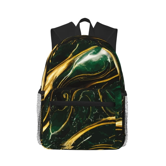 Defioc Green Marble Pattern Laptop Backpack for Men and Women,Casual Backpack Dayback Sports Bookbag for Travel Running Hiking