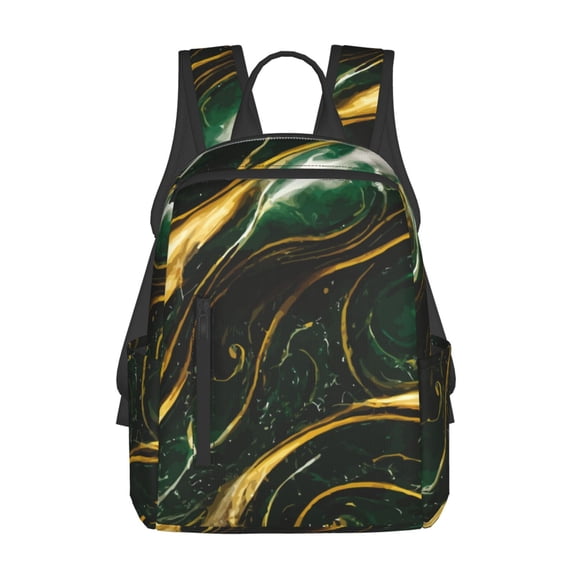 Defioc Green Marble Pattern Travel Laptop Backpack,Lightweight Backpack Travel Hiking Daypack Backpack Work Bag for Men Women