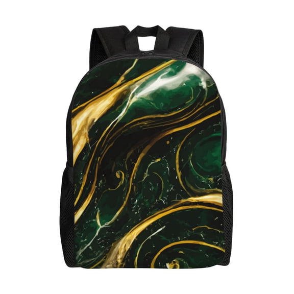 Defioc Green Marble Print Backpack -Travel,or Work Bookbag Daypacks with 15-Inch Laptop Sleeve and Dual Water Bottle Pockets