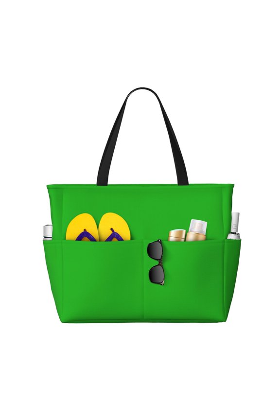 Green Pattern Beach Bag for Women - Large Beach Tote Bag Waterproof Sandproof Swim Pool Bag Everyday Bag Handbags with Zipper