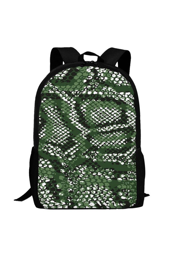 Green Snakeskin Pattern Carry on Backpack,16.5x12.5x5.5 Personal Item Bag Carry On Backpack Water Resistant Lightweight Daypack