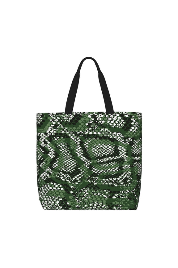 Green Snakeskin Pattern Tote Bag for Women,Large Capacity Tote Bag with Zipper Casual Shoulder Handbags Shopping Bag