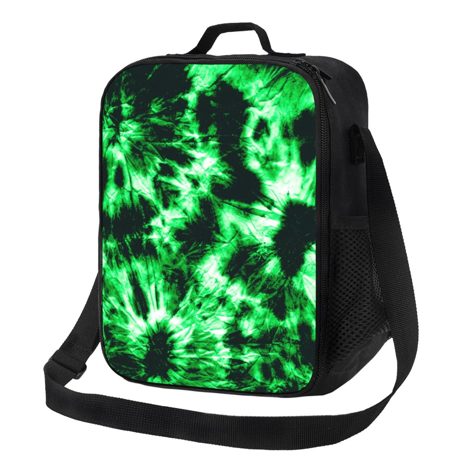 Defioc Green Tie Dye Print Lunch Box for Men & Women, Insulated Lunch Bag Thickened Thermal Leakproof Lunch Tote Bag for Adult Office Travel Picnic