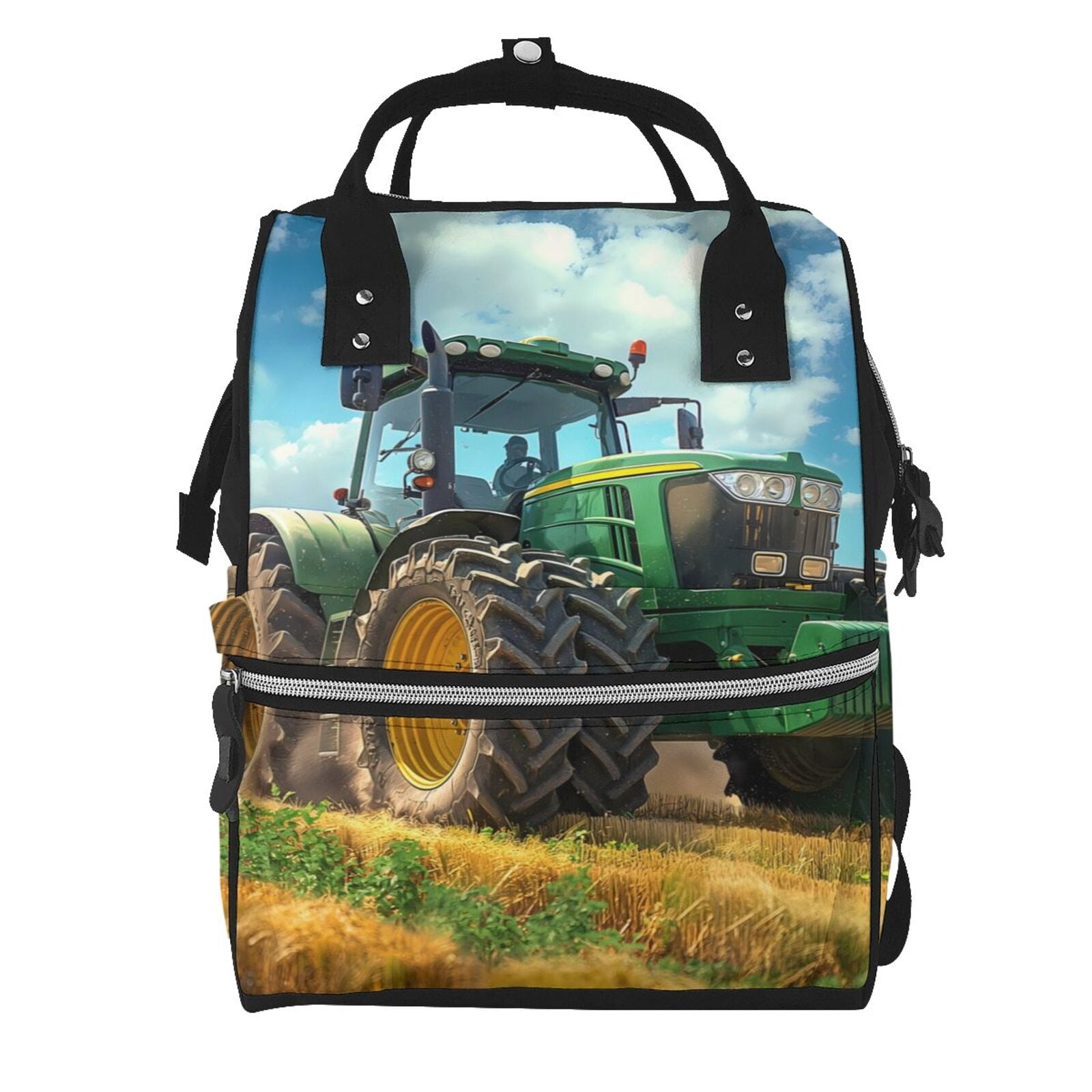Defioc Green Tractor Field for Baby Diaper Bag Backpack - Baby Bag for Boys & Girls - Diaper Backpack - Large Travel Diaper Bags- Baby Registry Search & Shower Gifts
