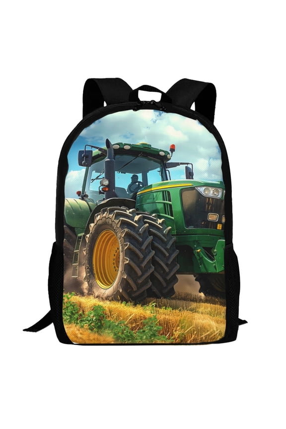 Green Tractor Field Pattern Carry on Backpack,16.5x12.5x5.5 Personal Item Bag Carry On Backpack Water Resistant Lightweight Daypack