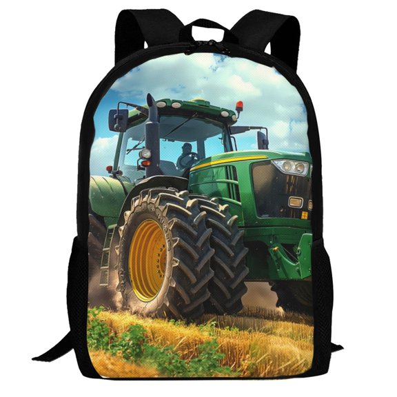 Defioc Green Tractor Field Pattern Carry on Backpack,16.5x12.5x5.5 Personal Item Bag Carry On Backpack Water Resistant Lightweight Daypack
