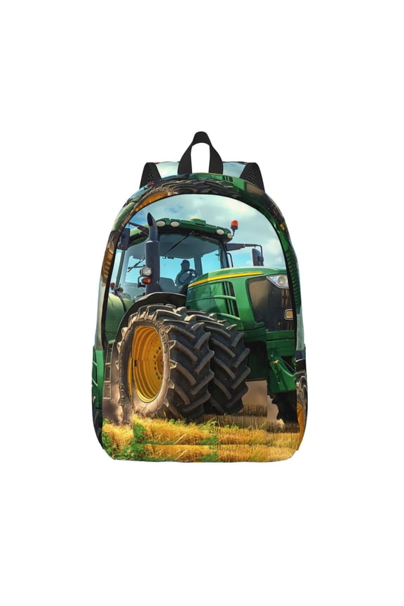 Green Tractor Field for Canvas Backpack,Travel Rucksack Unisex Knapsack Laptop Backpack for Work & College -Small