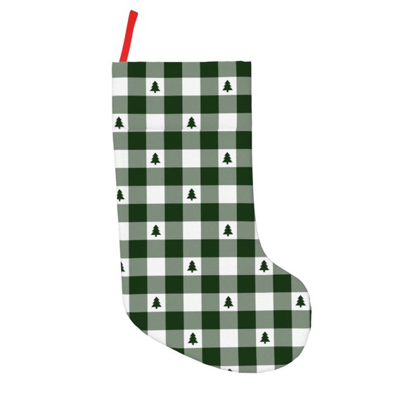 Defioc Green White Christmas Tree Lumberjack Plaid for Christmas Stockings 18" Personalized Holiday Stocking for Family, Farmhouse Decor, Xmas Tree Decoration, 1 Pack