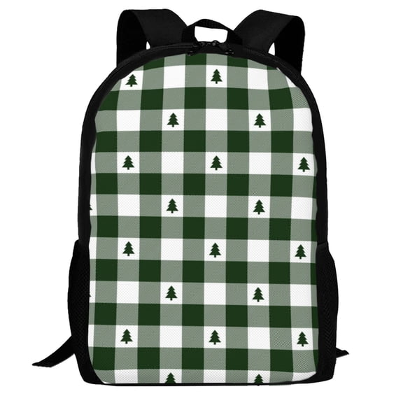 Defioc Green White Christmas Tree Lumberjack Plaid Pattern Carry on Backpack,16.5x12.5x5.5 Personal Item Bag Carry On Backpack Water Resistant Lightweight Daypack