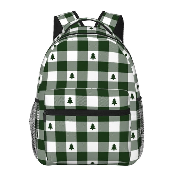 Defioc Green White Christmas Tree Lumberjack Plaid Pattern Laptop Backpack,Travel Backpack Outdoor Activities Bag Daypack for Travel Hiking Shopping Daily