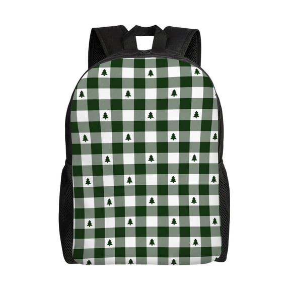 Defioc Green White Christmas Tree Lumberjack Plaid Print Backpack -Travel,or Work Bookbag Daypacks with 15-Inch Laptop Sleeve and Dual Water Bottle Pockets